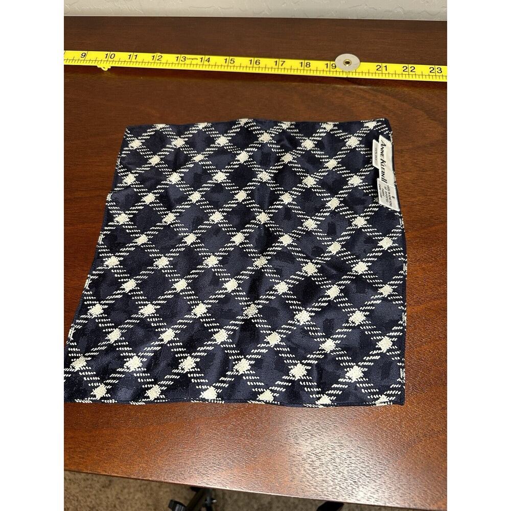 Handkerchief 100% Silk Anne Klein Made‎ In Korea Black Plaid Design